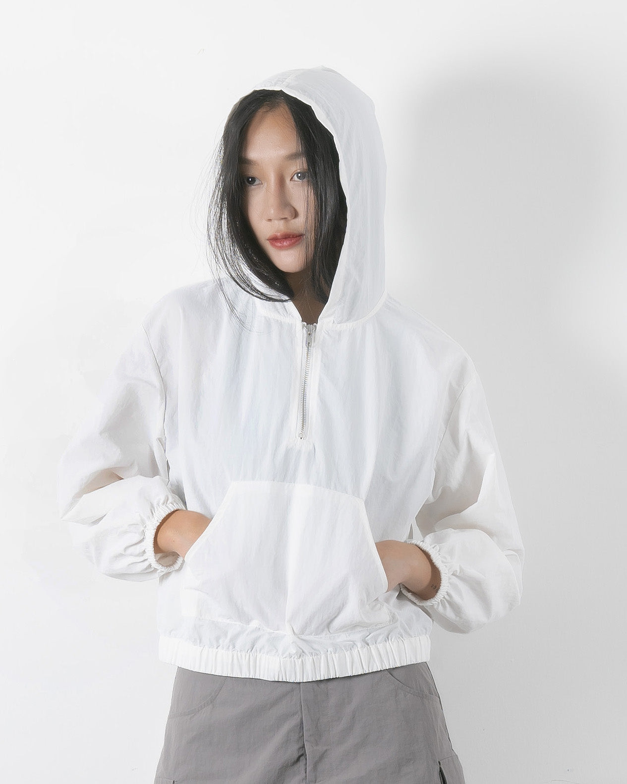 Half Zip Nylon Pullover White