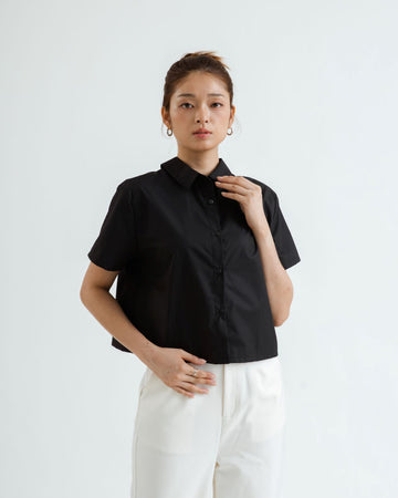 Two Way Cutline Cropped Shirt (Black)