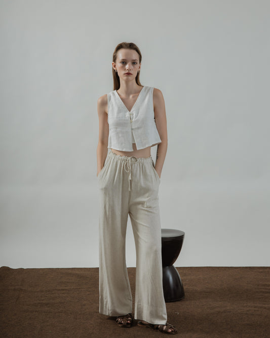 Alexa Linen Drawstring Trousers (Bone)