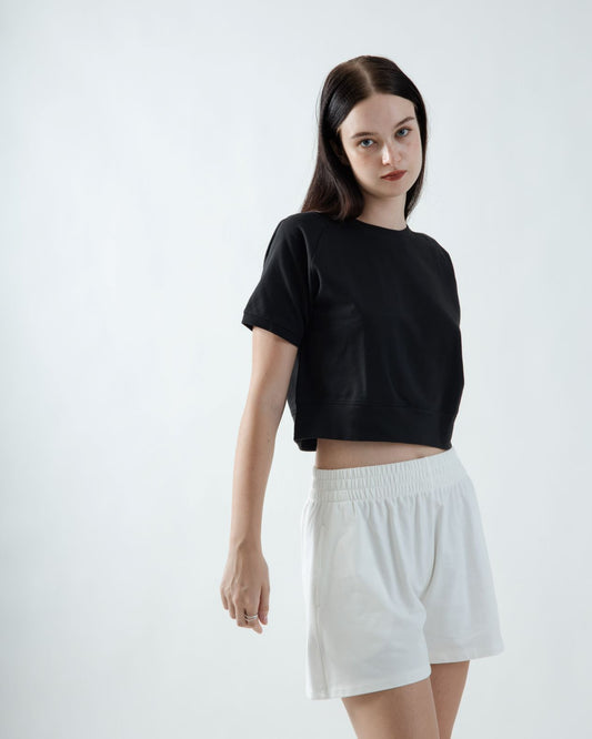 Elastic Waist Cotton Wide Leg Shorts (White)