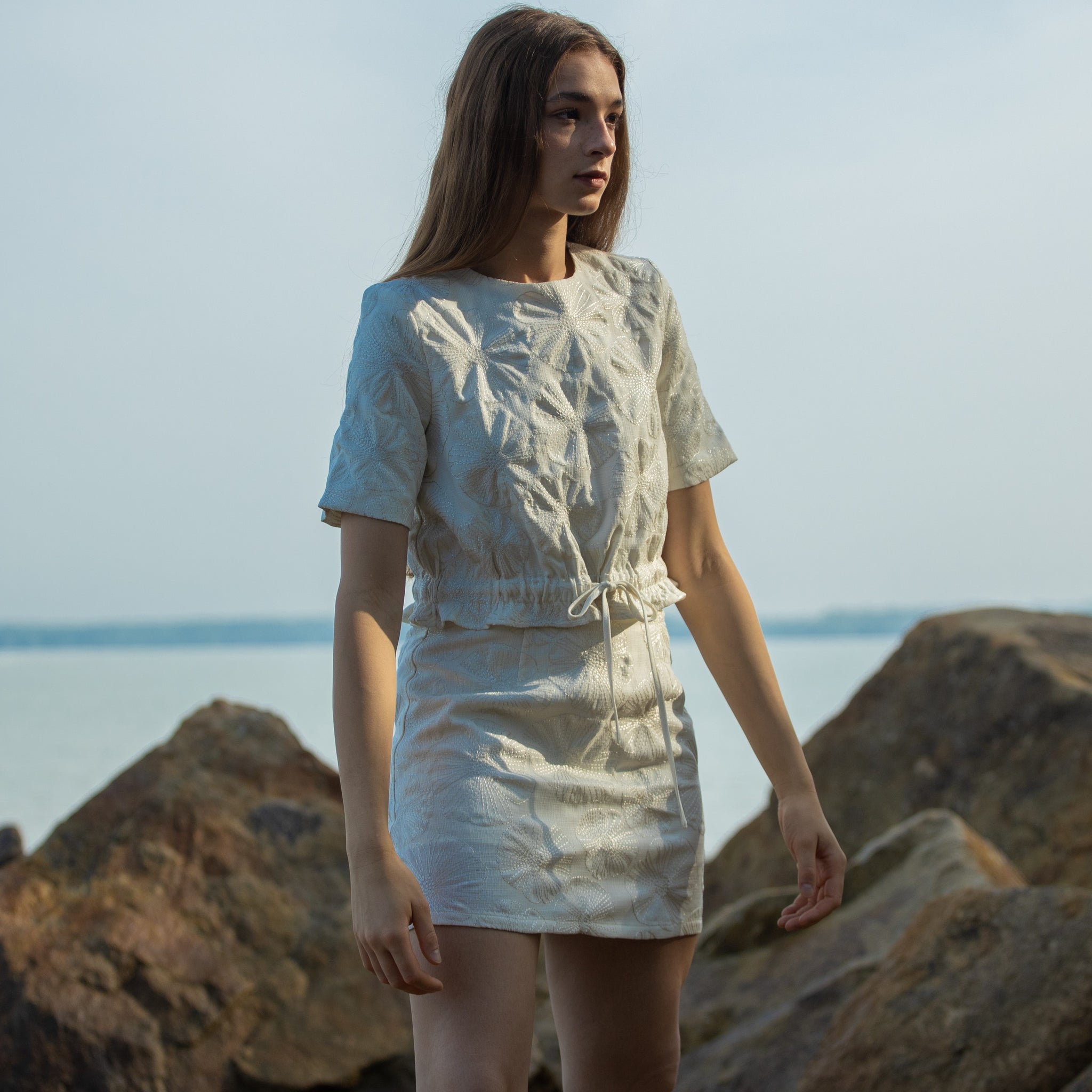 Floral Embroidered Blouse (Beige)