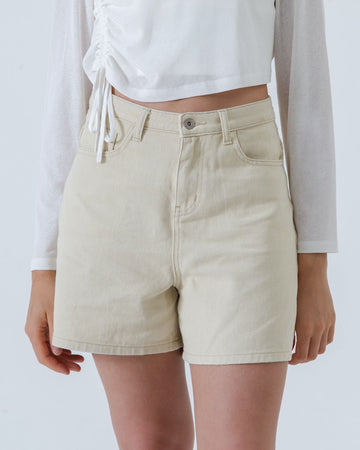 Judie Mid Length Denim Shorts (Beige)