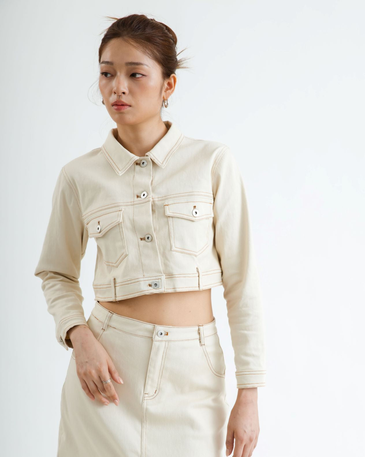 Cally Cropped Denim Jacket (Beige)