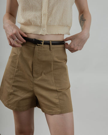 High Waist Side Pocket Shorts (Khaki)