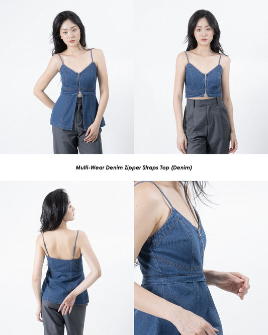 Multi-Wear Denim Zipper Straps Top (Denim)