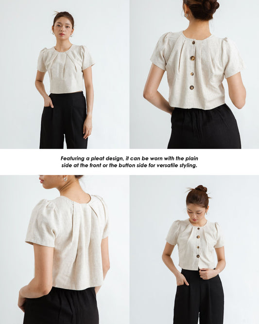 Two Way Linen Pleated Blouse (Khaki)