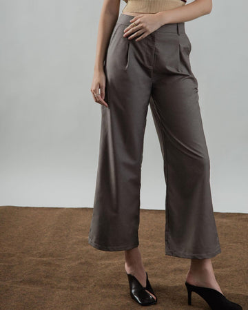 Riley Straight Cut Back Elastic Trousers (Khaki Grey)