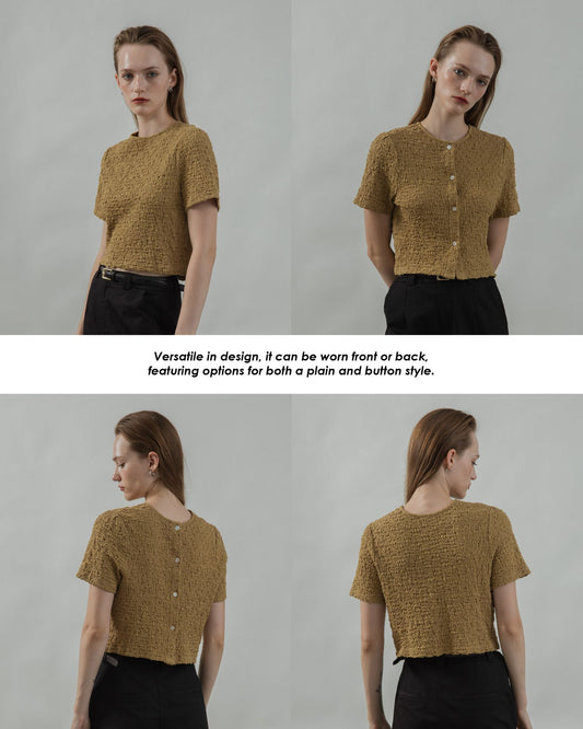 Two Way Wrinkle Short Sleeve Top (Golden Palm)