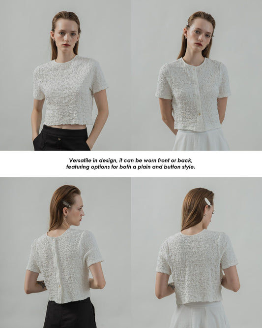 Two Way Wrinkle Short Sleeve Top (White)