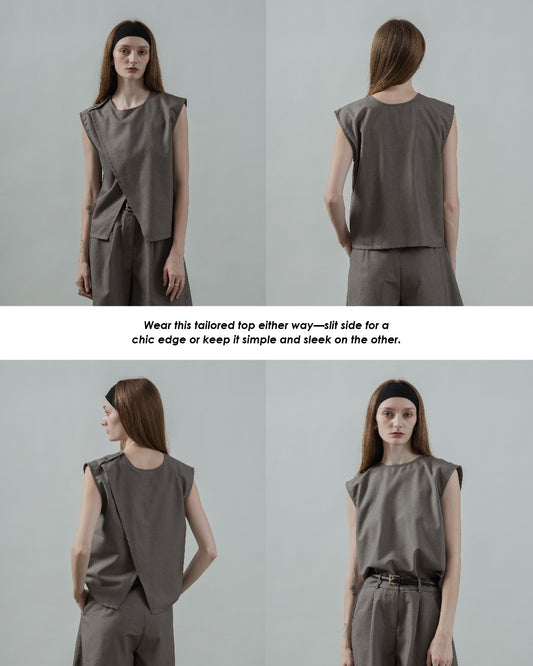 Two Way Overlap Tailored Top (Khaki Grey)