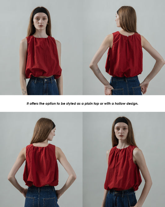 Kate Two Way Puffy Sleeveless Top (Red)