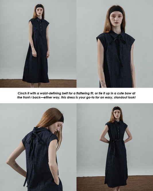 Collared Dolman Sleeve Denim Dress (Denim)