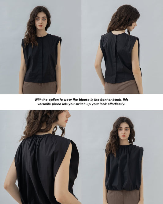 Sleeveless Cutline Two-Way Blouse (Black)