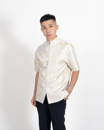 Menswear Floral Gold Embroidery Tang Suit (Beige)