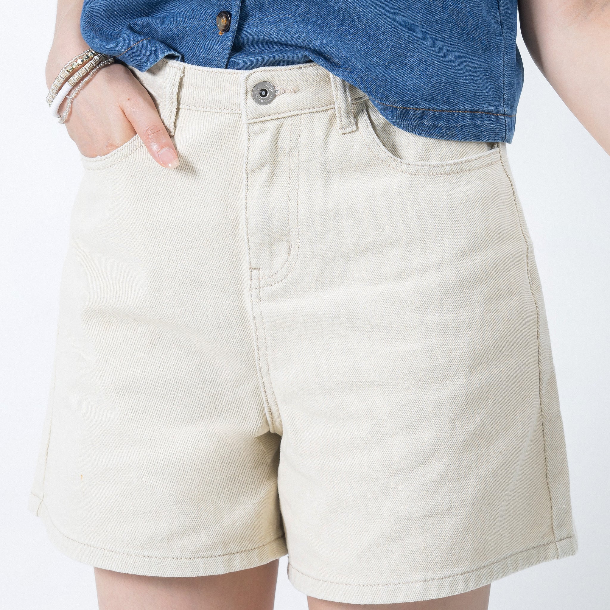 Judie Mid Length Denim Shorts (Beige)