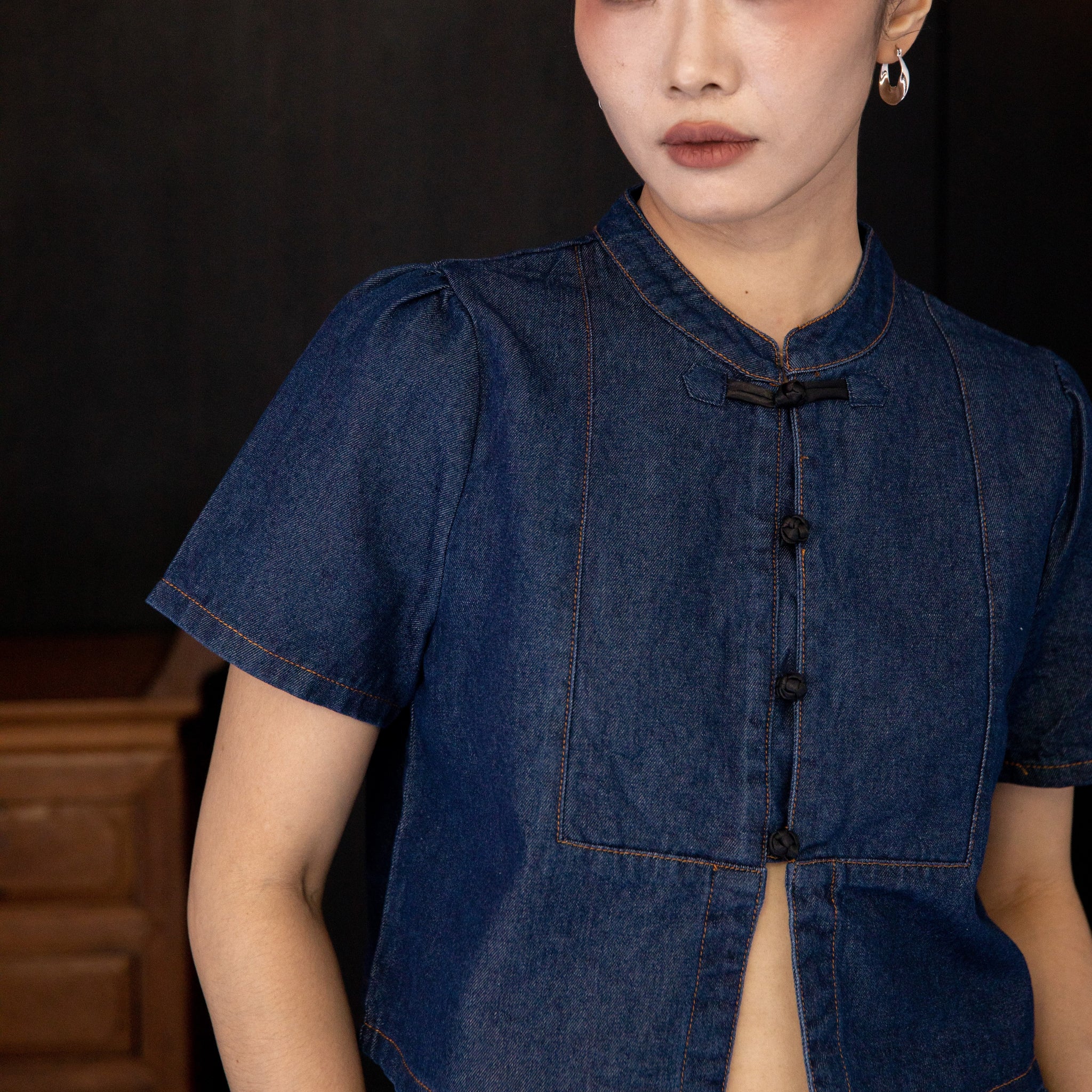 Modern Cheongsam Denim Top (Denim)