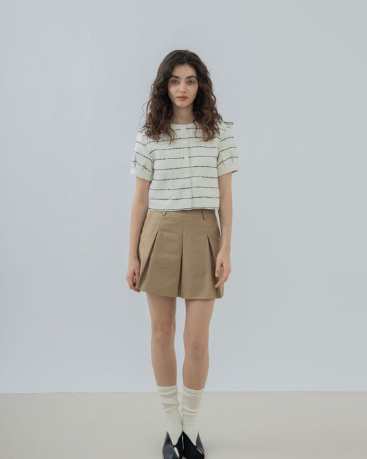 High Waist Pleated Skort (Khaki)