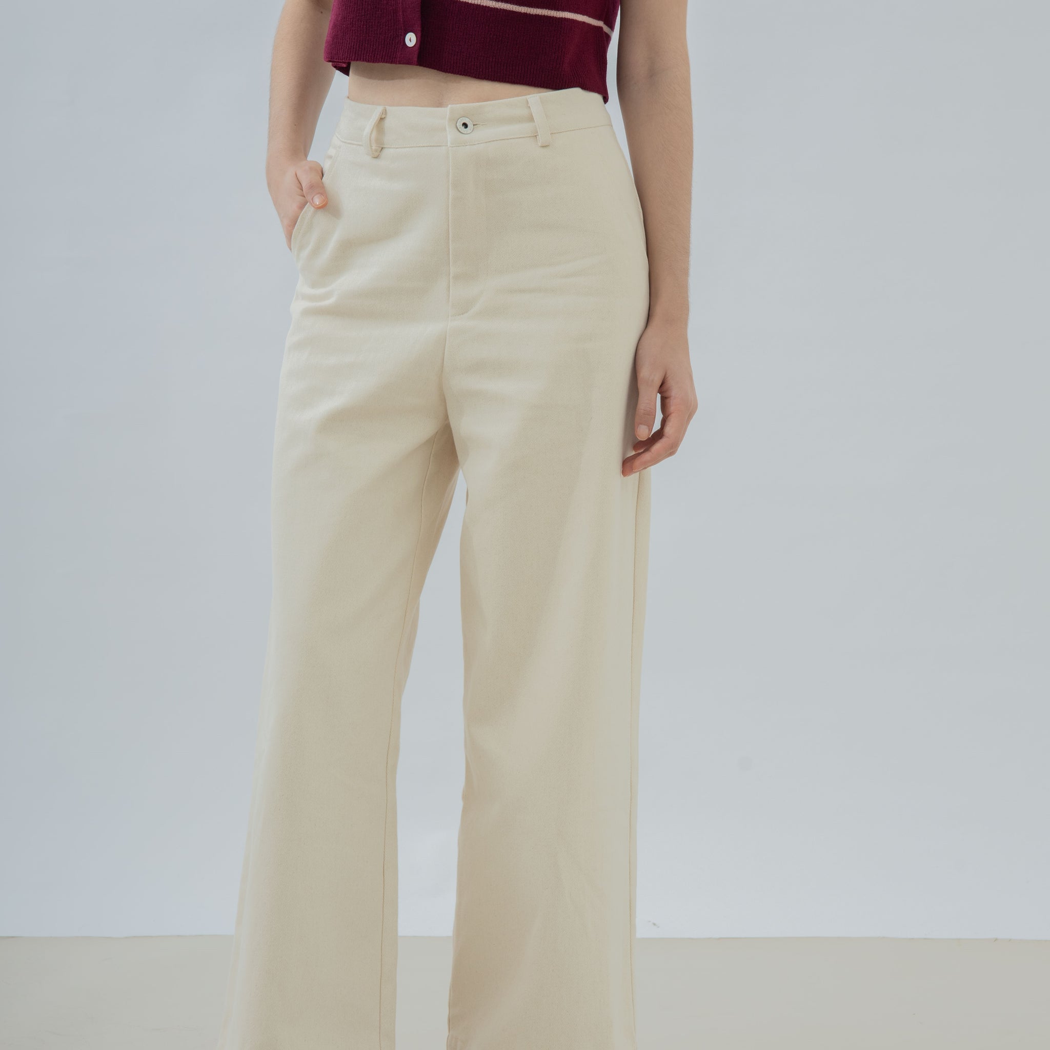 Britney Cotton High Waist Pants (Beige)