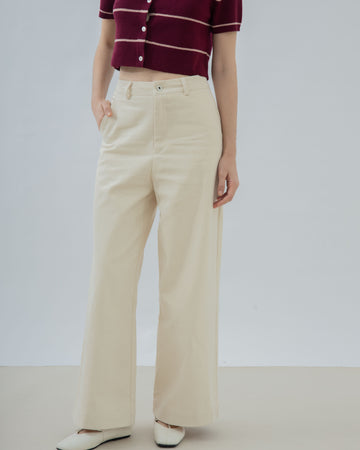 Britney Cotton High Waist Pants (Beige)