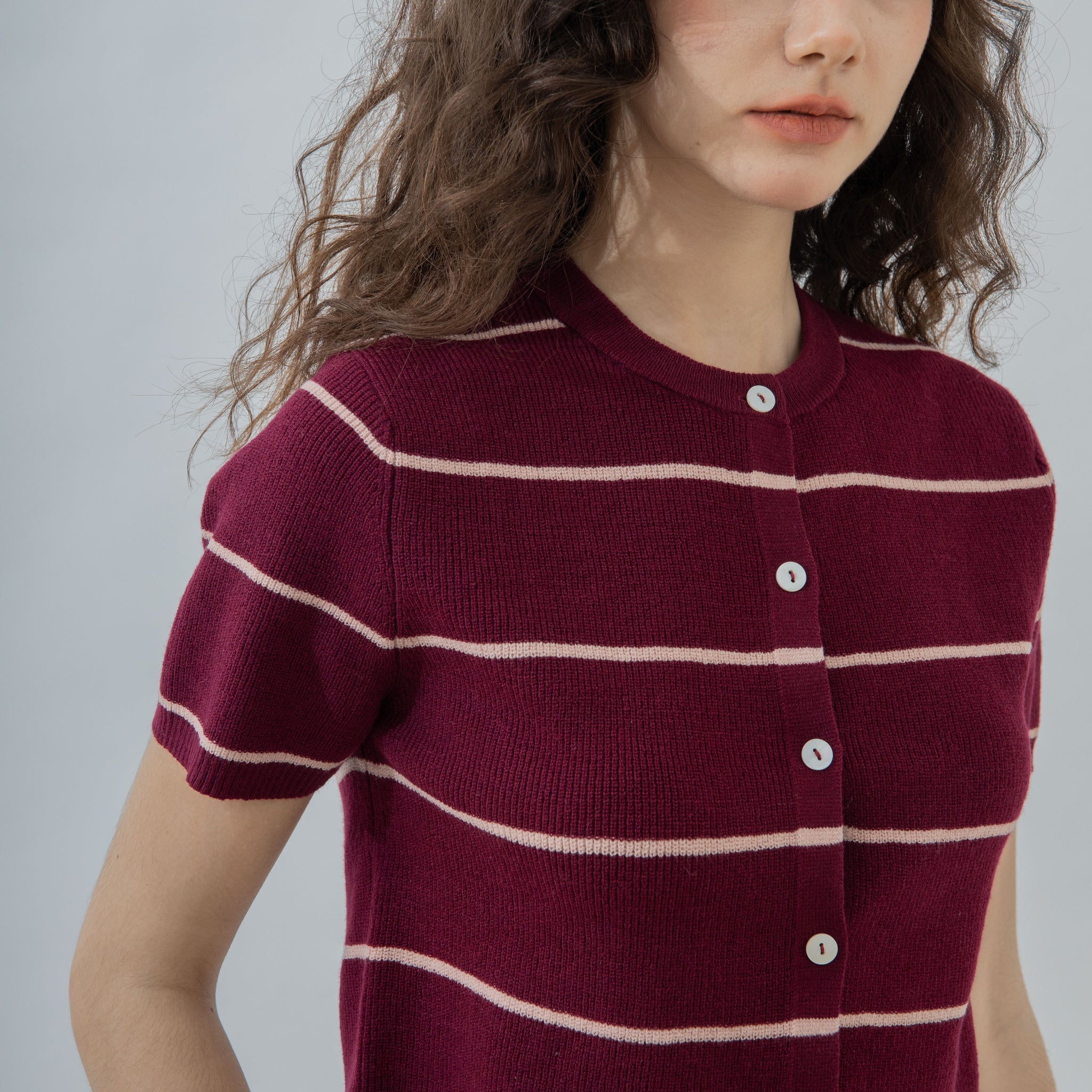 Short Sleeve Stripes Knit Top (Red Stripes)