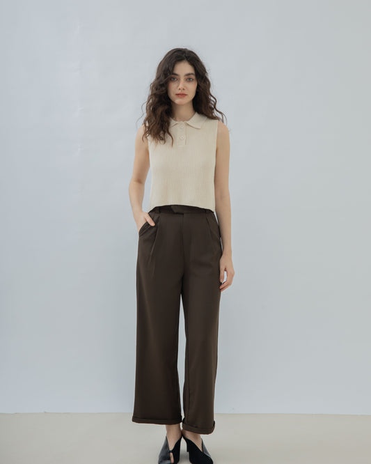 Megan Straight Cut Soft Trousers (Brown)