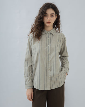 Stripes Collar Oversized Shirt (Khaki Stripes)