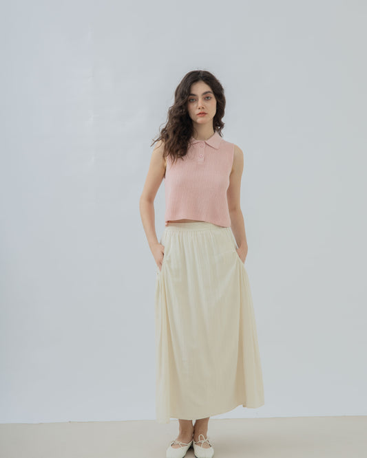 Pocket Detail Elastic Flare Skirt (Beige)