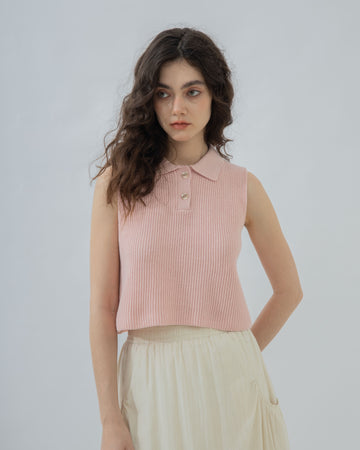 Bella Sleeveless Polo Knit Top (Pink)