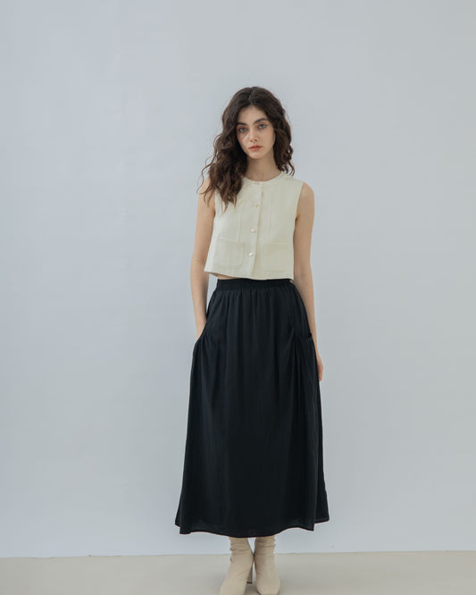 Sleeveless Pocket Crop Top (Beige Mix)