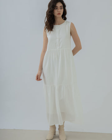 Yara Sleeveless Tiered Dress (White)