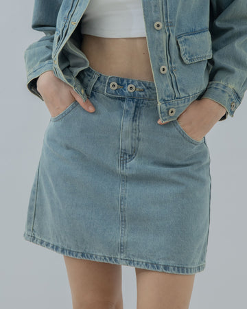 Double Button Denim Skirt (Denim)