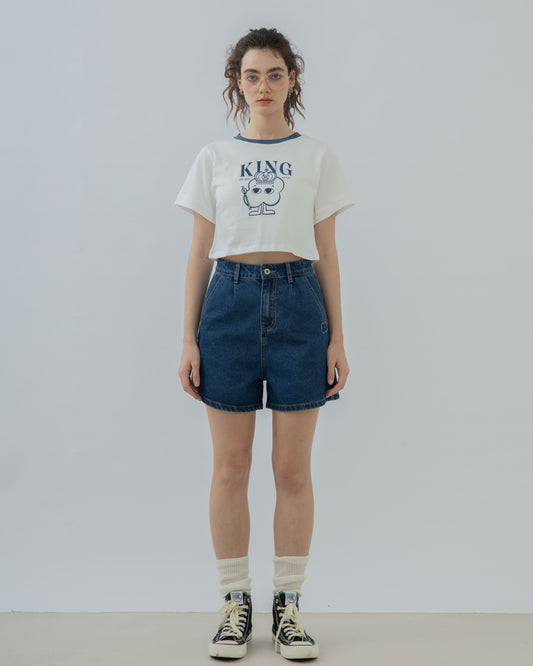 LULU Embroidery Denim A Line Shorts (Denim)