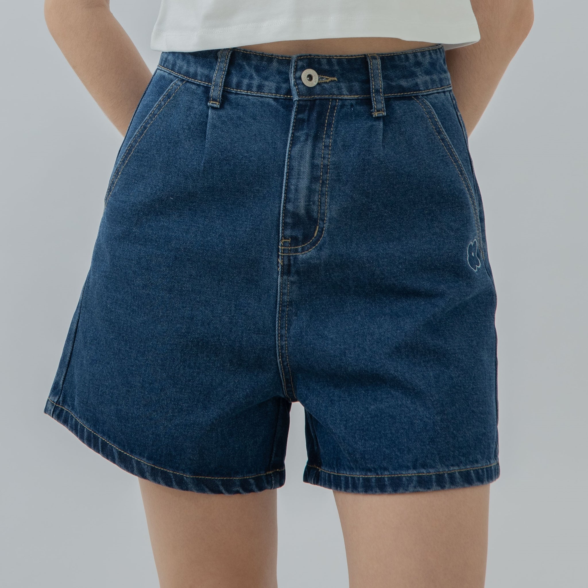 LULU Embroidery Denim A Line Shorts (Denim)