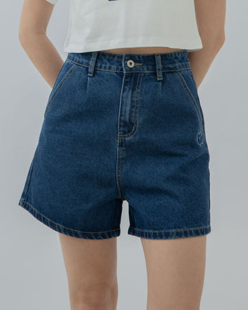 LULU Embroidery Denim A Line Shorts (Denim)