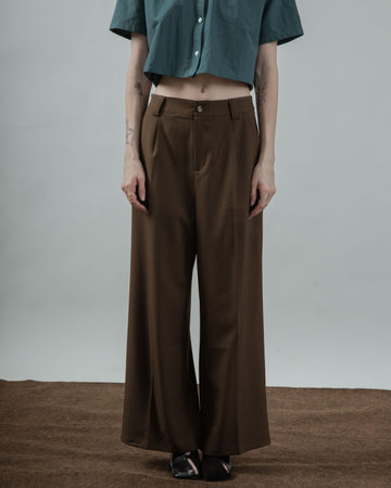 Classic High Waist Straight Cut Trousers (Dark Brown)