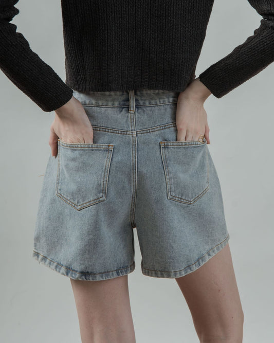 Rania High Waist Denim Shorts (Denim)