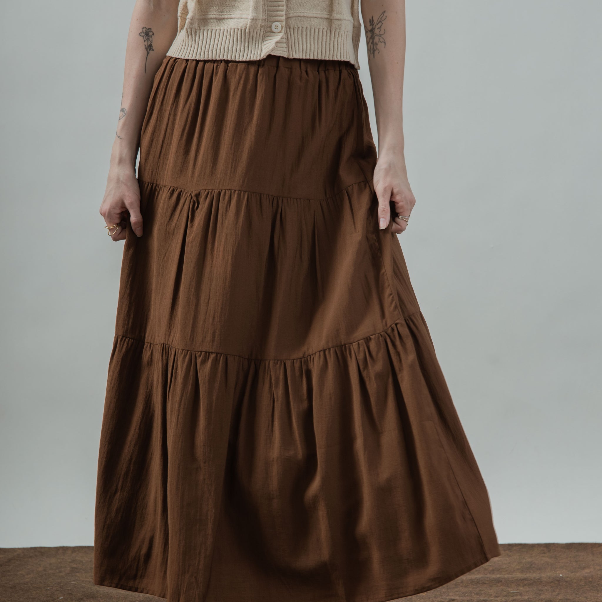 Ada Layered Maxi Skirt (Brown)