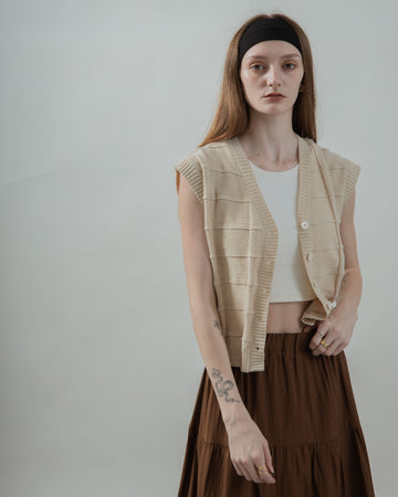 Checkered Texture Knit Vest (Beige)