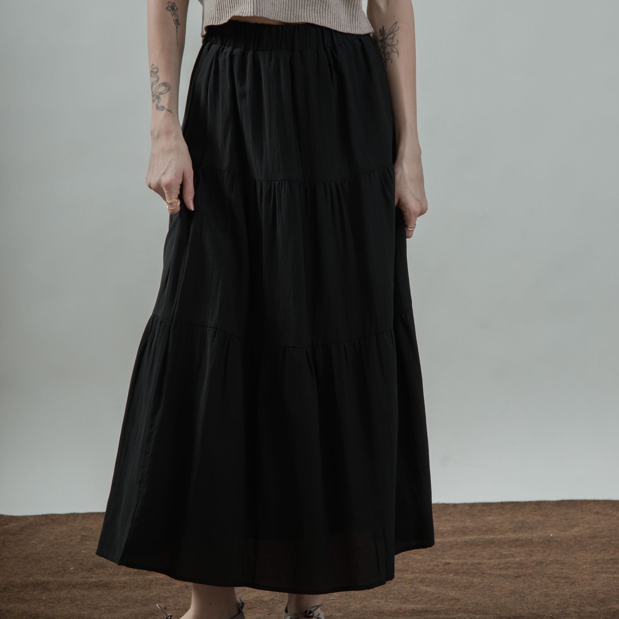 Ada Layered Maxi Skirt (Black)