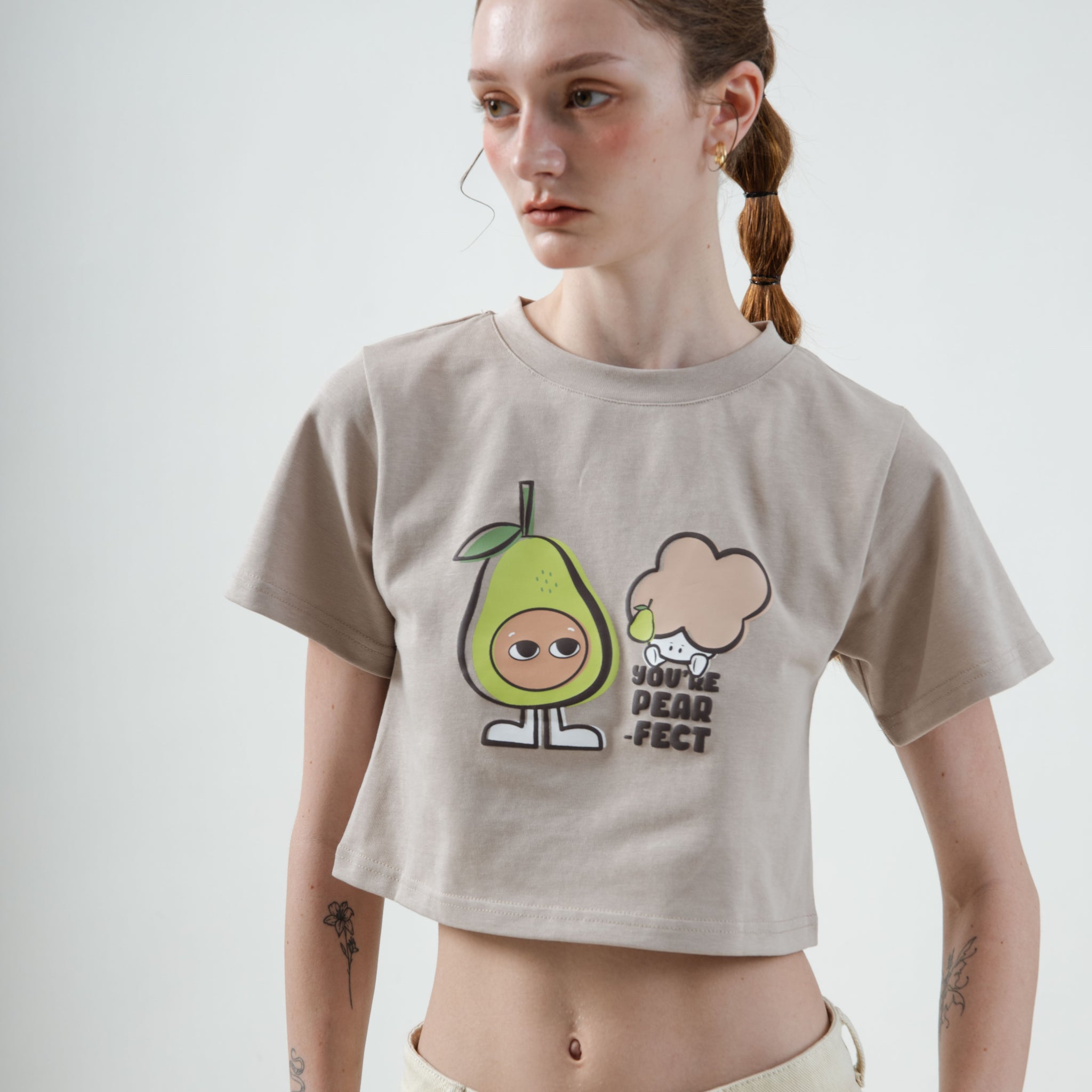 LULU You're Pear-fect Graphic Cropped Tee (Khaki Grey)