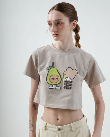 LULU You're Pear-fect Graphic Cropped Tee (Khaki Grey)