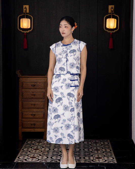 Porcelain Grace Chinese Knot Blouse (Printed)