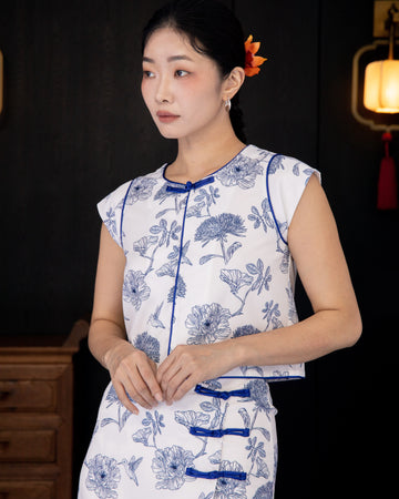 Porcelain Grace Chinese Knot Blouse (Printed)