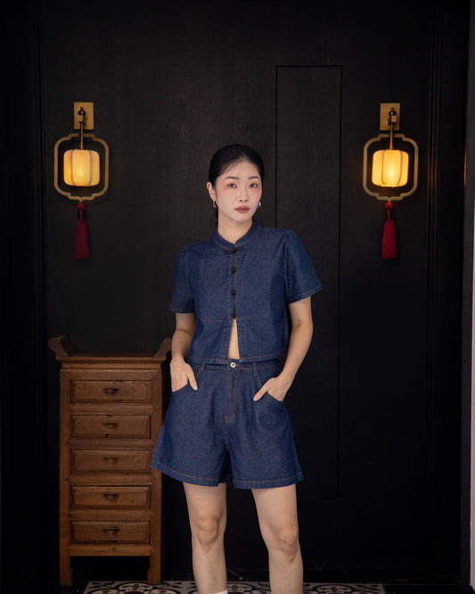 Modern Cheongsam Denim Top (Denim)