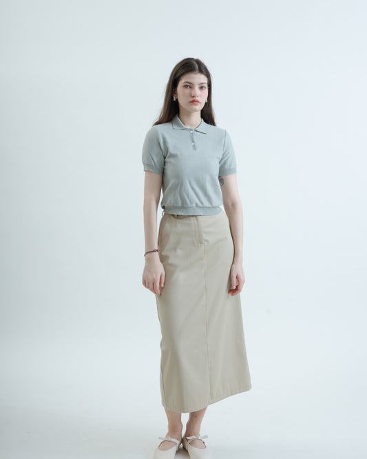 Eco Short Sleeve Collared Knit Top (Light Grey)