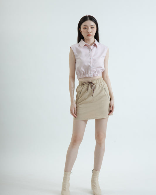 Elastic Button Down Collared Blouse (Pink)