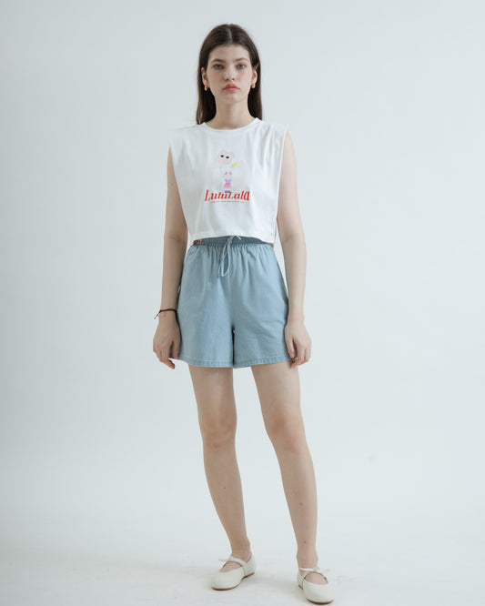 LULULALA Graphic Sleeveless Crop Top (White)