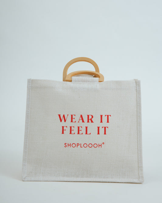 SHOPLOOOH Slogan Canvas Bag (Beige)