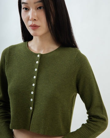 Button Details Knit Cardigan (Olive Green)