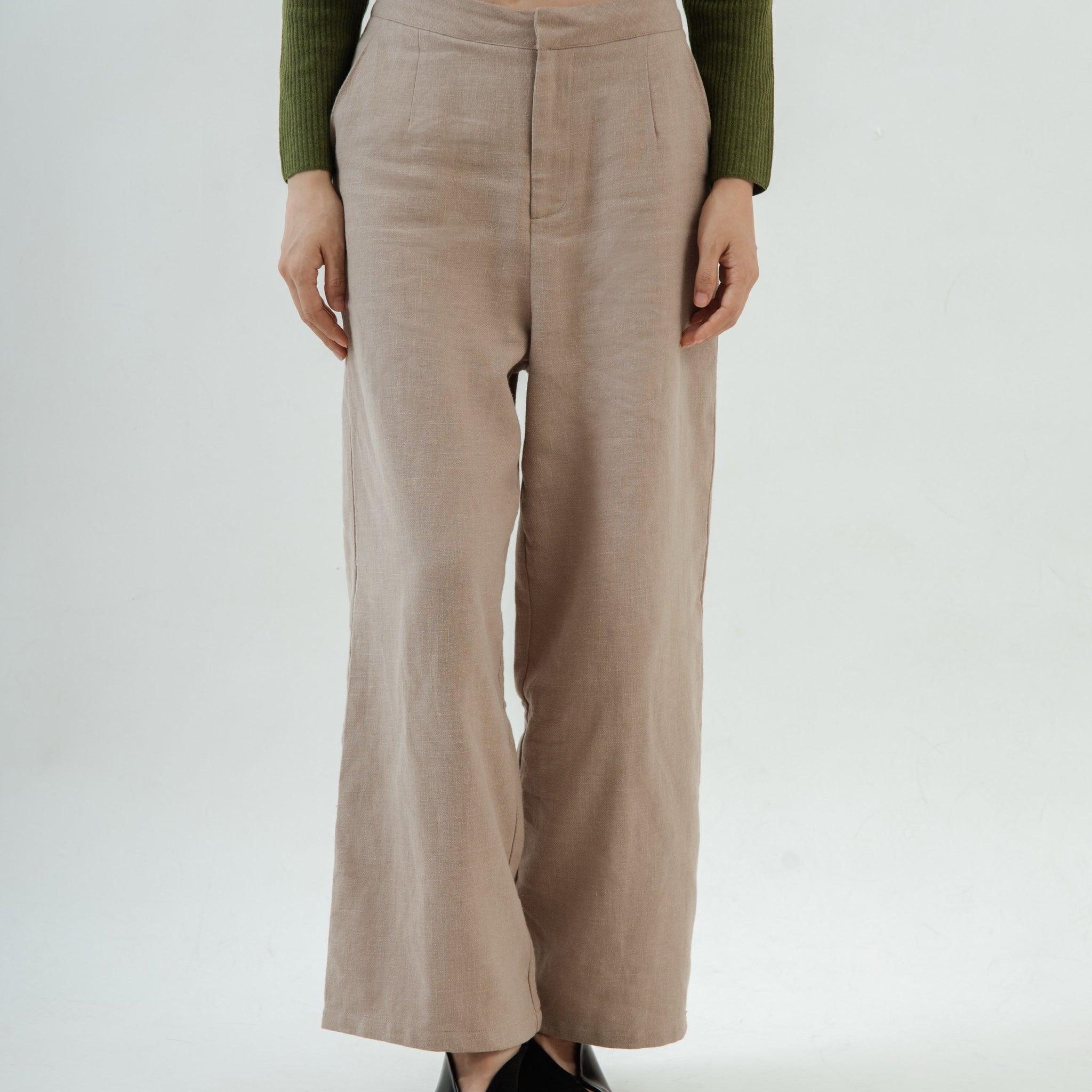 Thalia Linen Relaxed Trousers (Khaki)